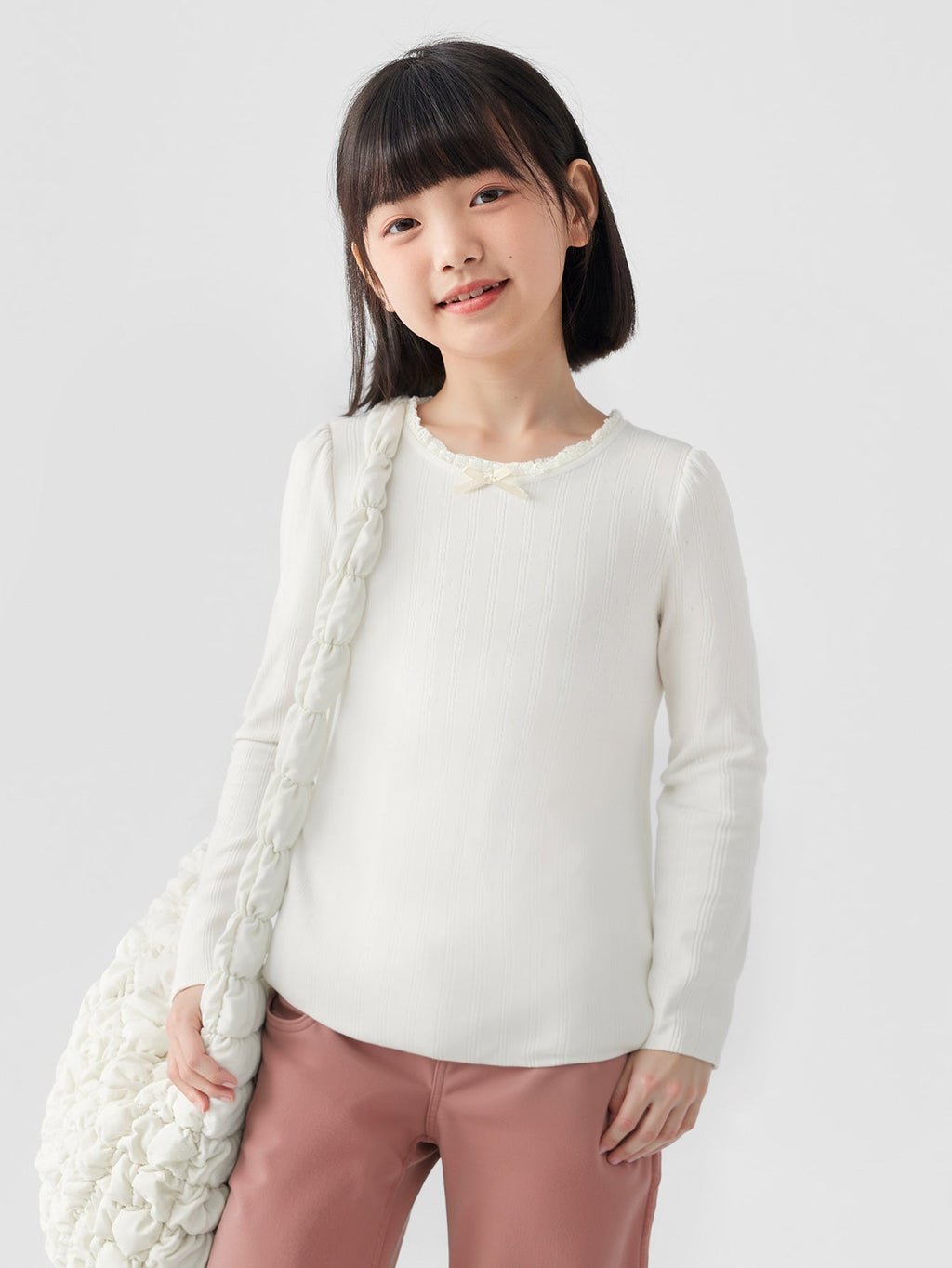 Balabala Long Sleeve T-Shirt Light Pink Ribbed Knit