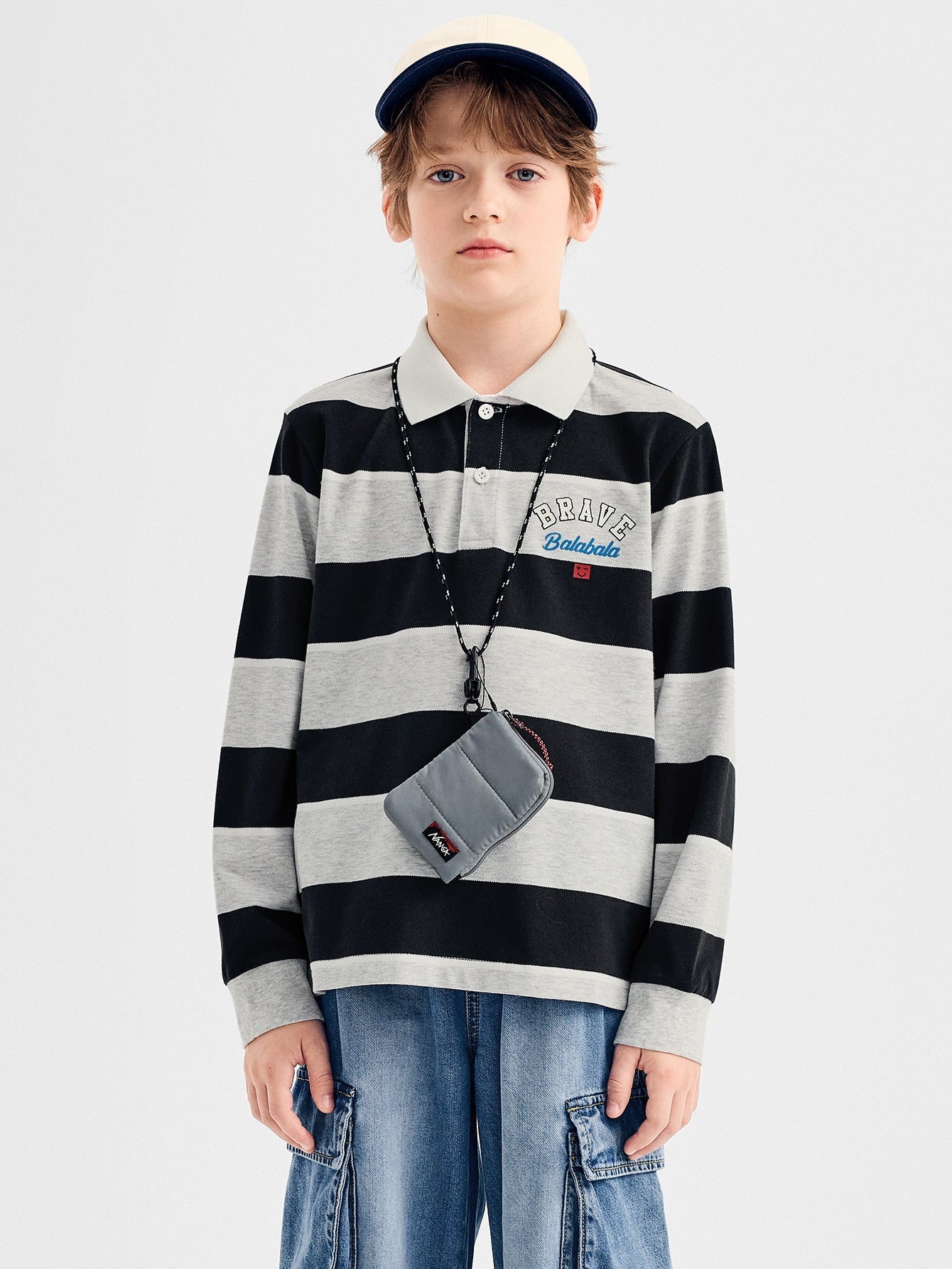 Balabala Long Sleeve T-Shirt Grey And Navy Blue Stripes