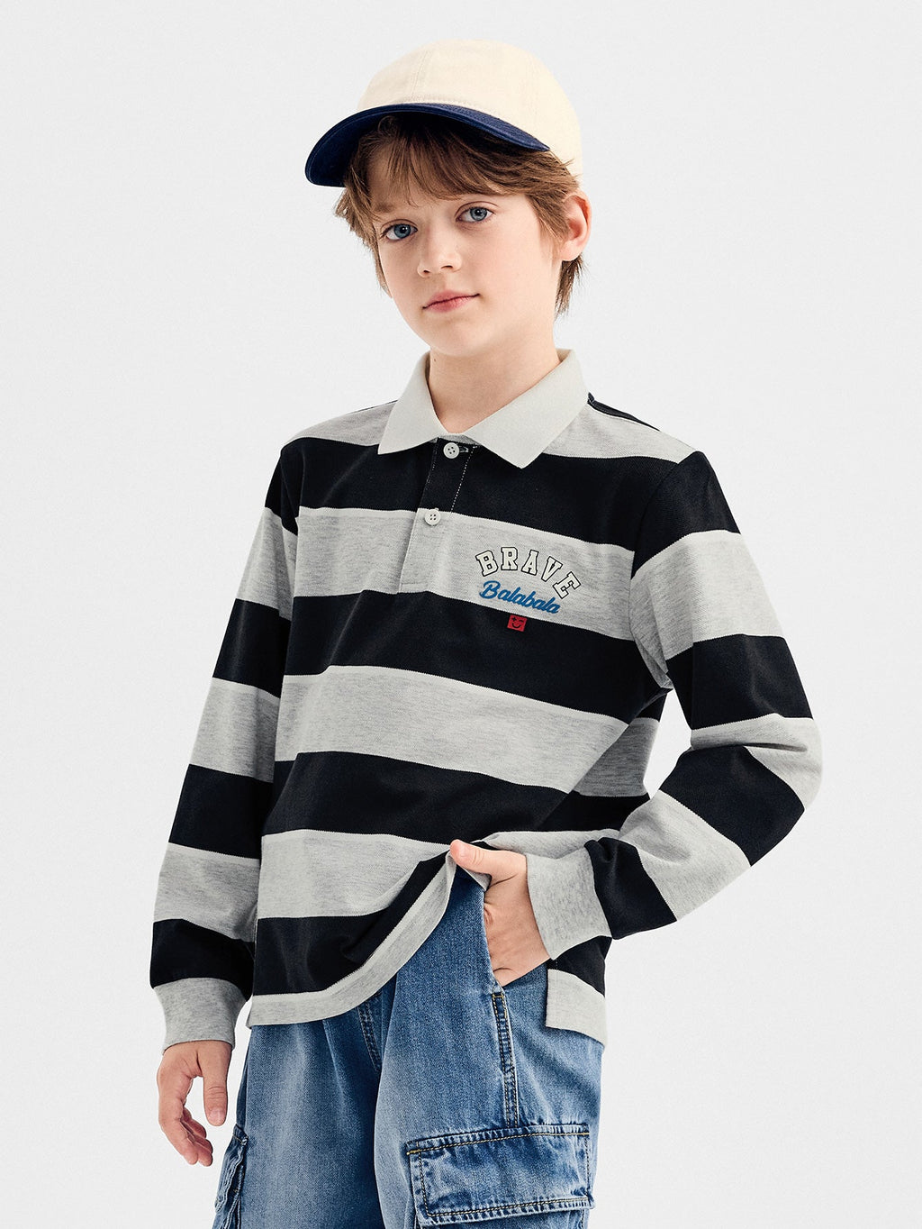 Balabala Long Sleeve T-Shirt Grey And Navy Blue Stripes