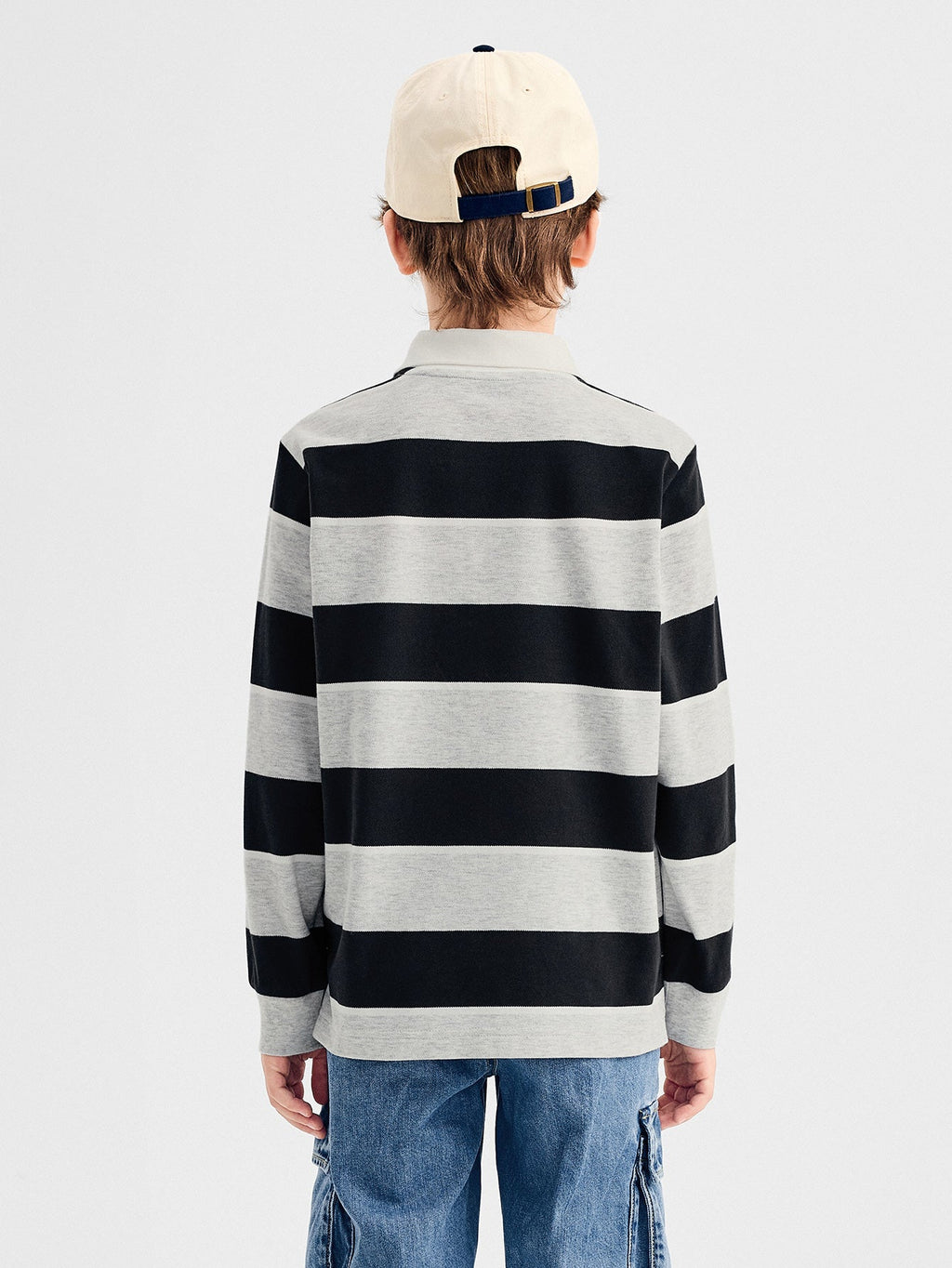 Balabala Long Sleeve T-Shirt Grey And Navy Blue Stripes