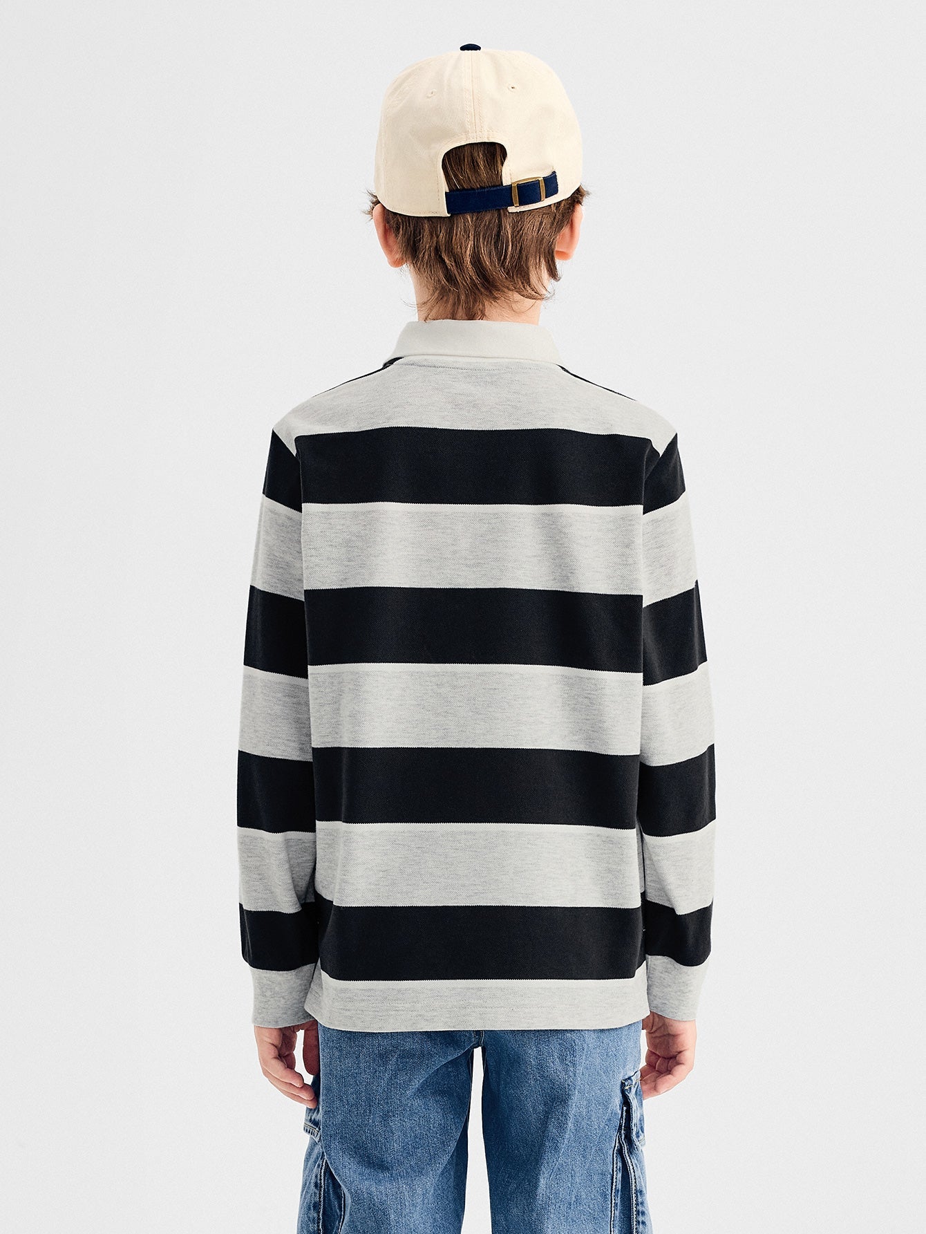 Balabala Long Sleeve T-Shirt Grey And Navy Blue Stripes