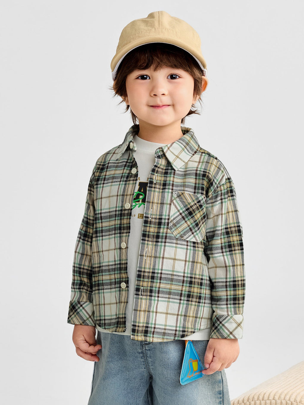 Balabala Long Sleeve Shirt White, Blue, Black, Grey Plaid; Whi...