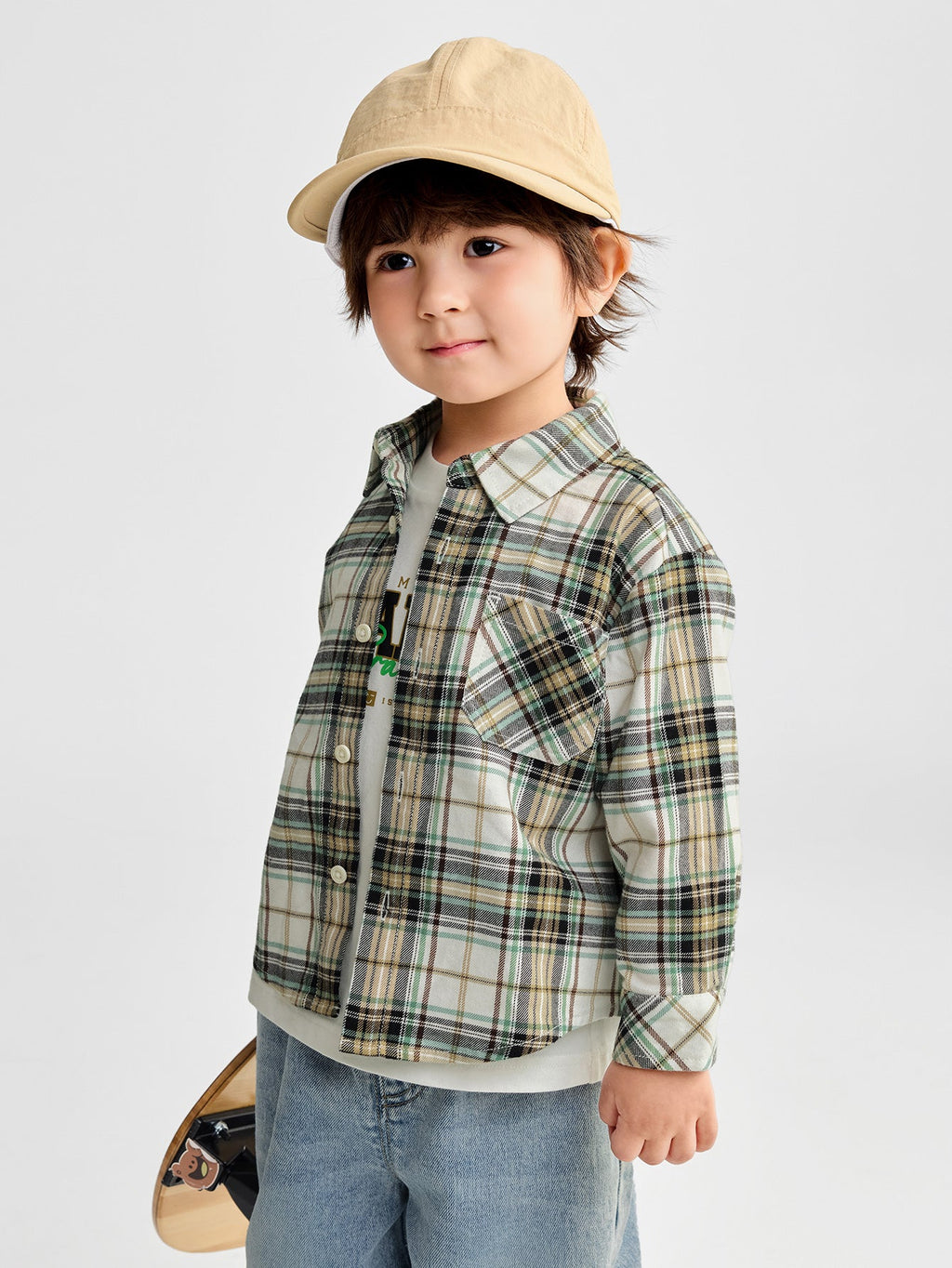 Balabala Long Sleeve Shirt White, Blue, Black, Grey Plaid; Whi...
