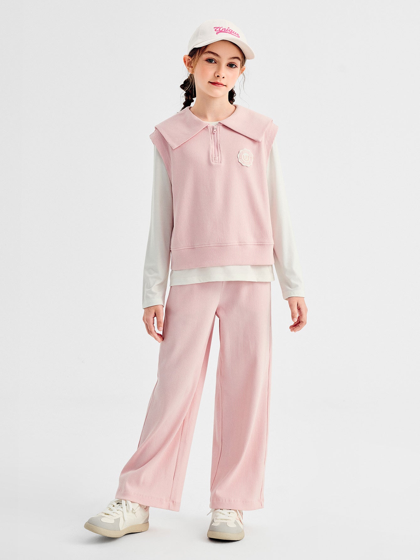 Balabala Suit Pink And White Ribbed Knit