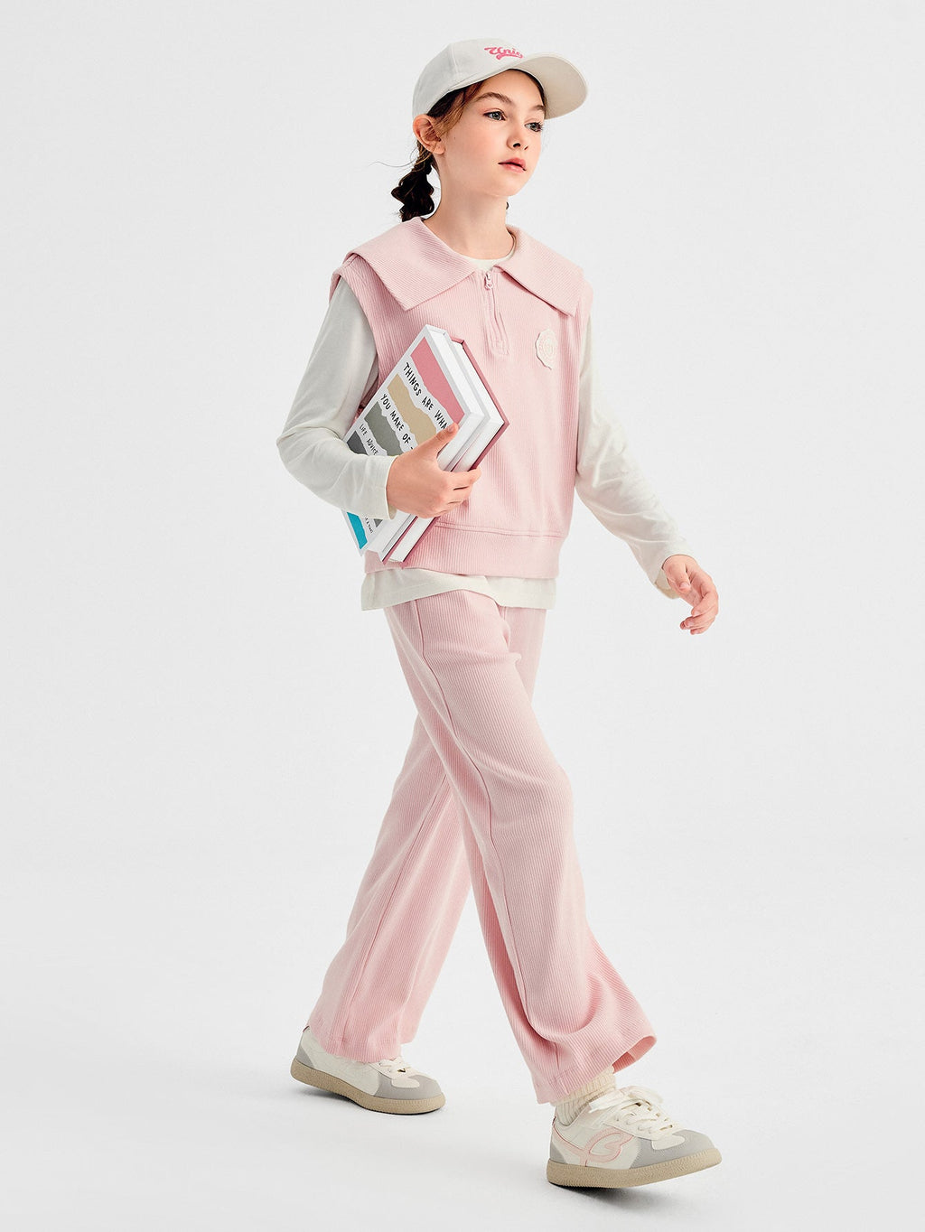 Balabala Suit Pink And White Ribbed Knit