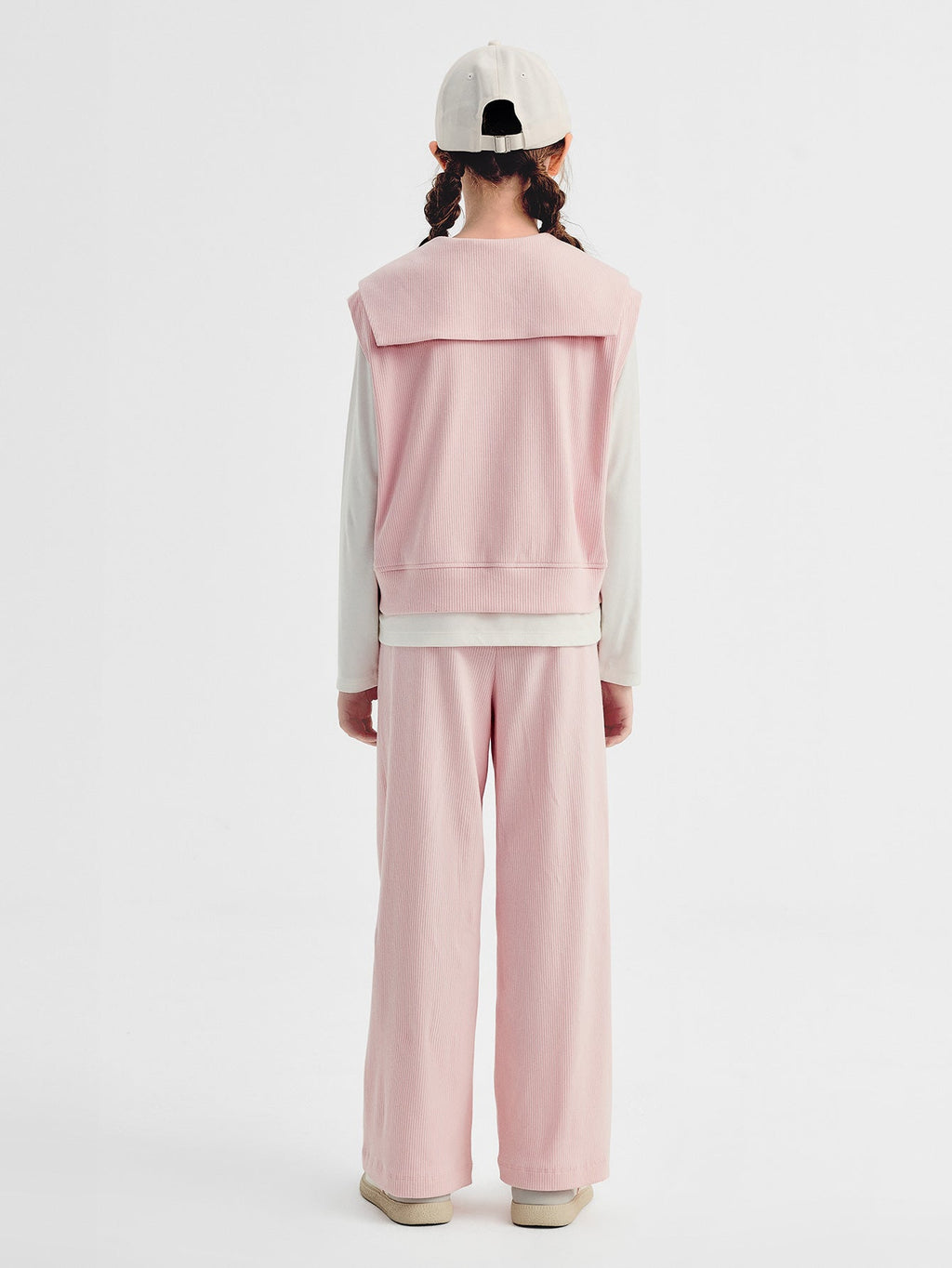 Balabala Suit Pink And White Ribbed Knit