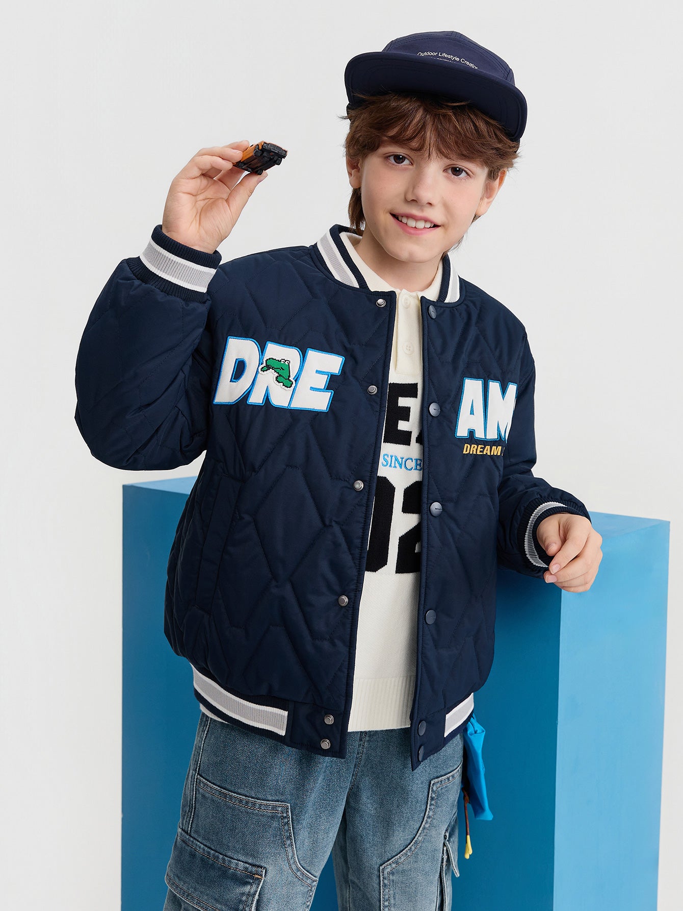 Balabala Coat Navy Blue, Light Beige, Quilted, Cotton