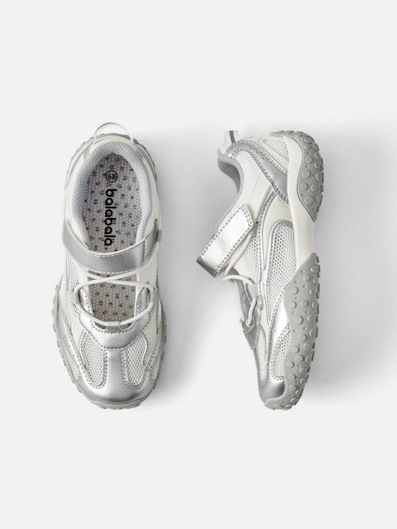 Balabala Girls Metallic Mary Jane Sneakers Ash Silver