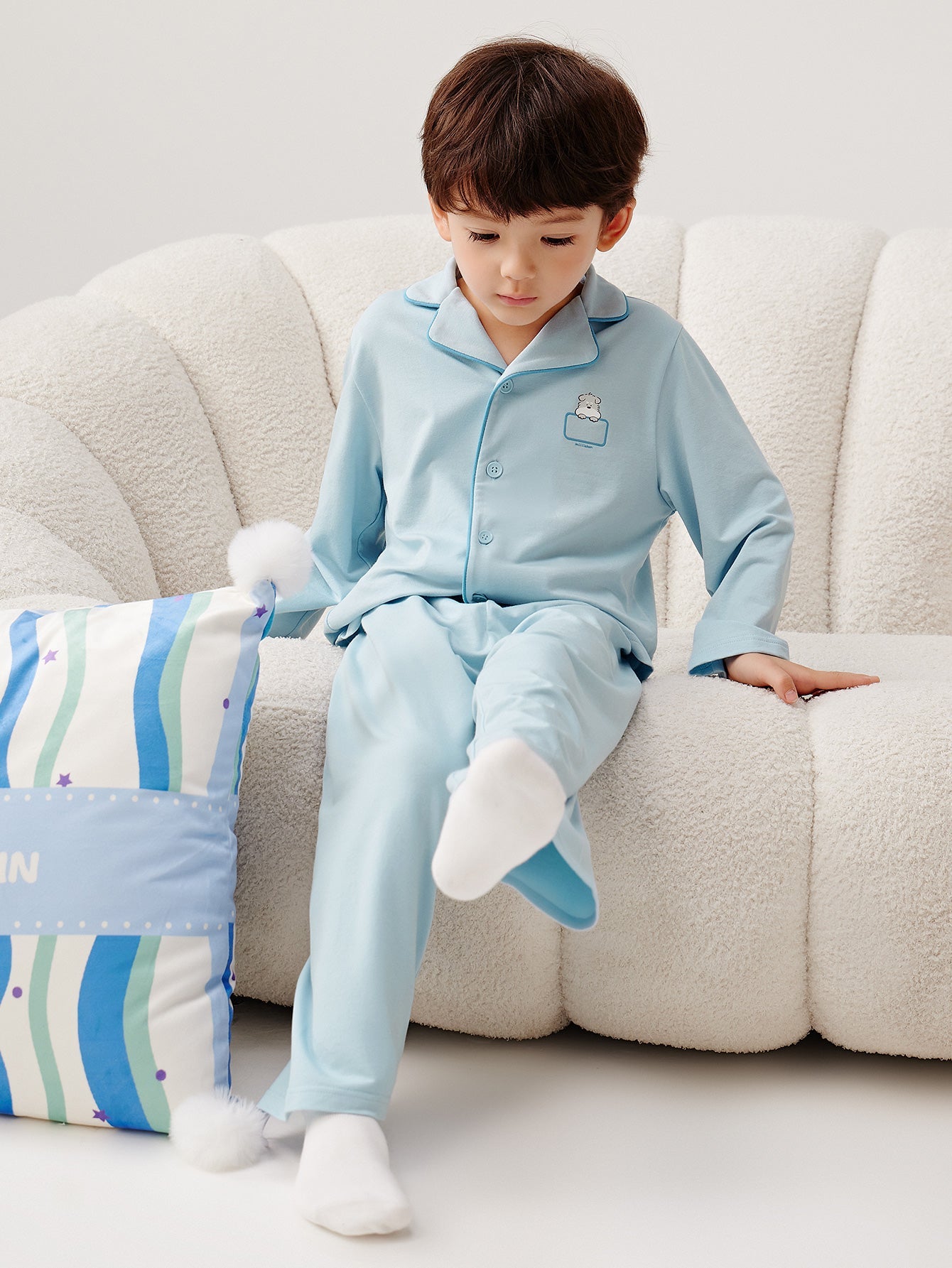 Balabala Pajama Set Light Blue, Light Pink, Light Gray