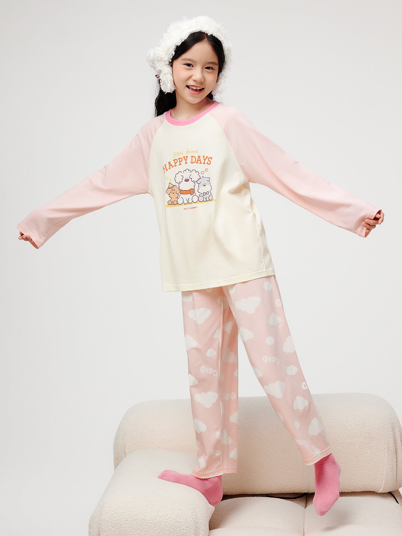 Balabala Pajama Set Pink And Cream, Light Blue And Cream, Beig...