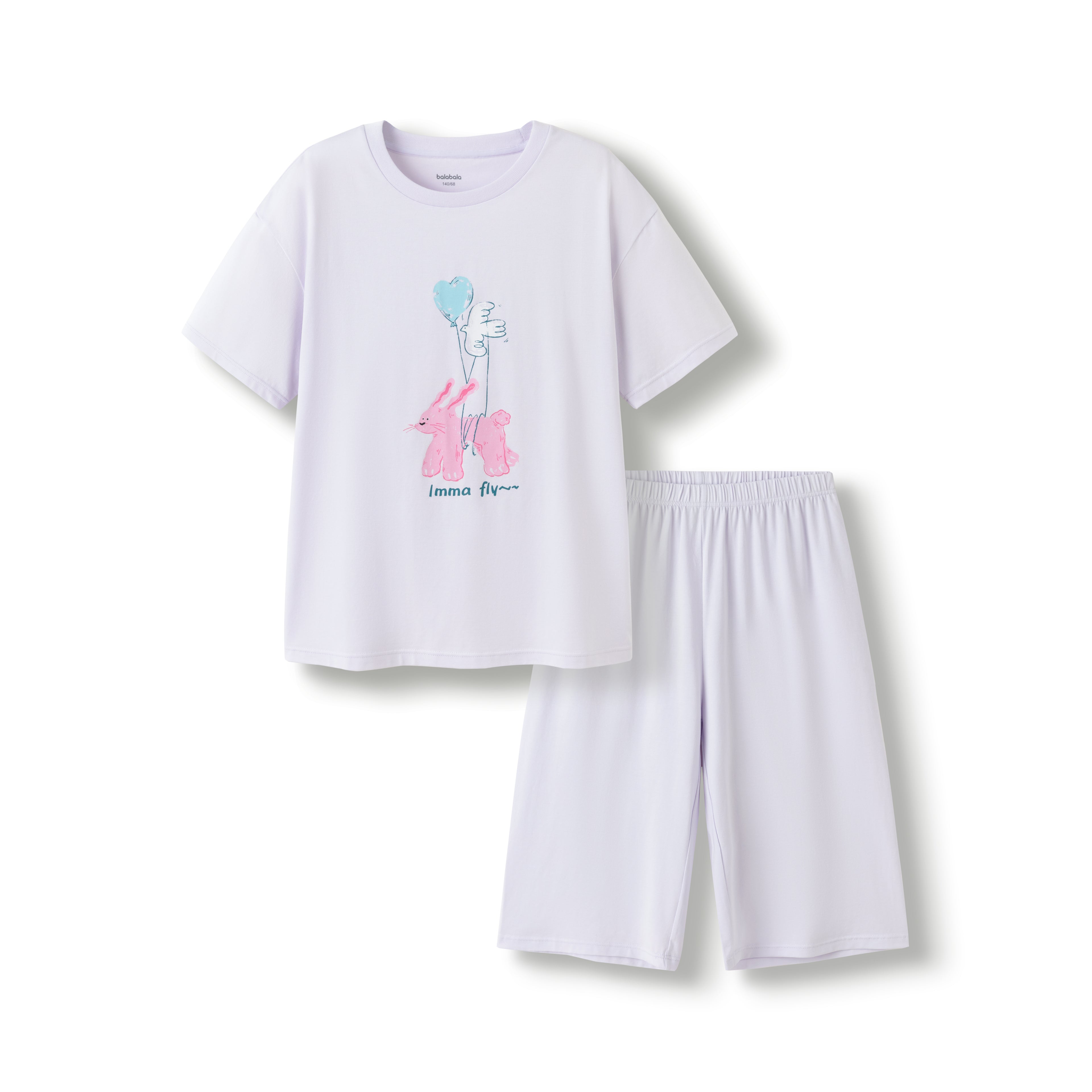 Balabala Girls T-Shirt Shorts Suit Light Purple