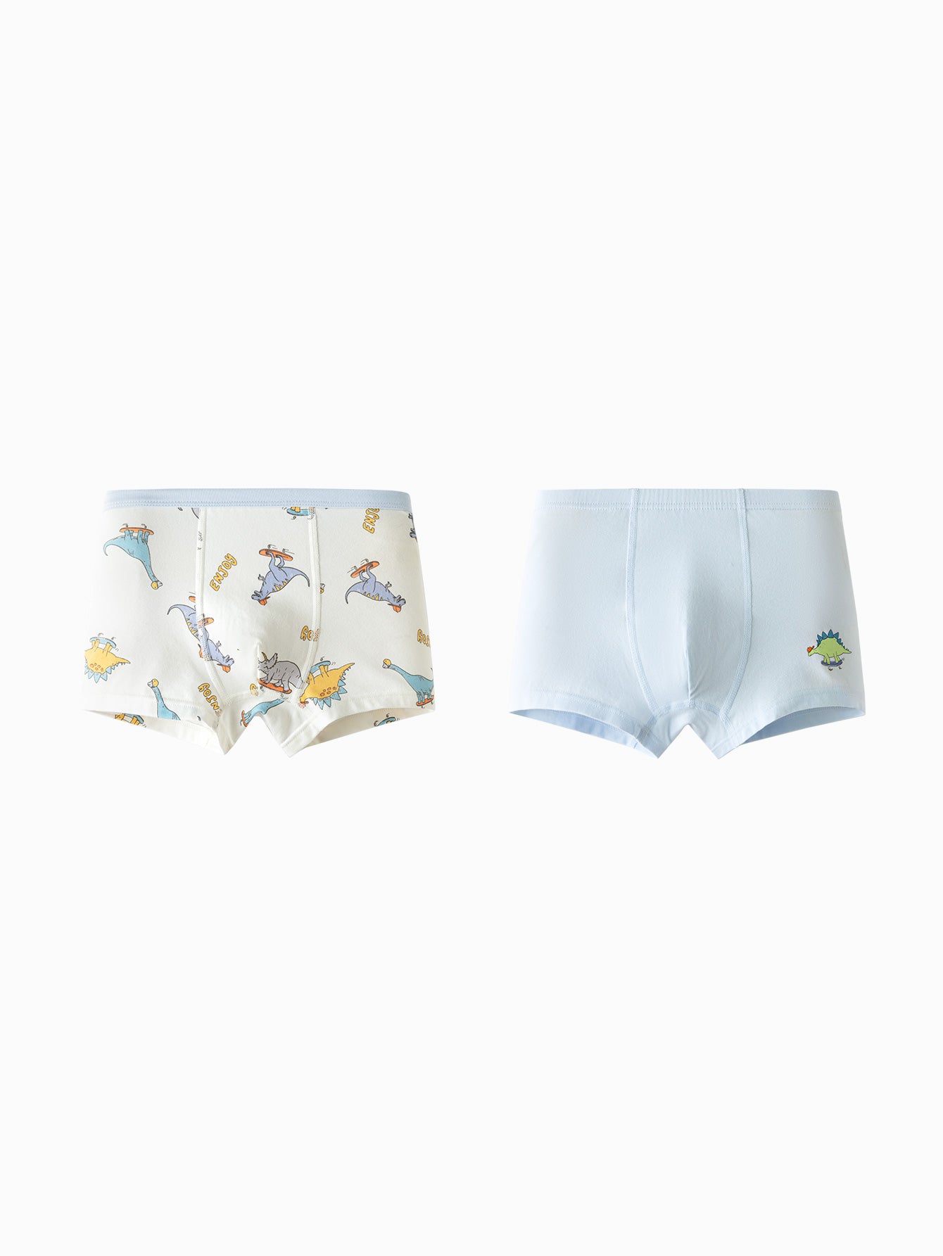 Balabala Boys Dinosaur Print Boxer Brief Underwear 2 Pack Blue White