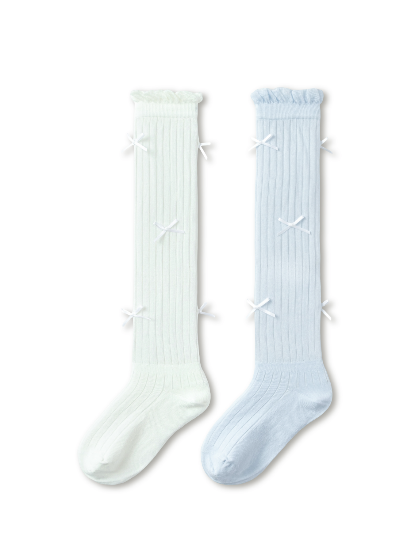 Balabala Girls Bow Knee High Socks White Blue
