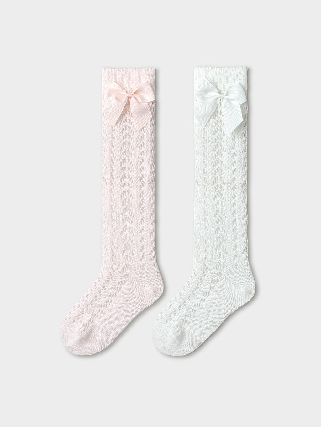 Balabala Girls Bow Knit Knee High Socks Pink White