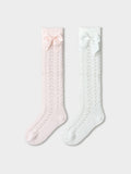 Balabala Girls Bow Knit Knee High Socks Pink White