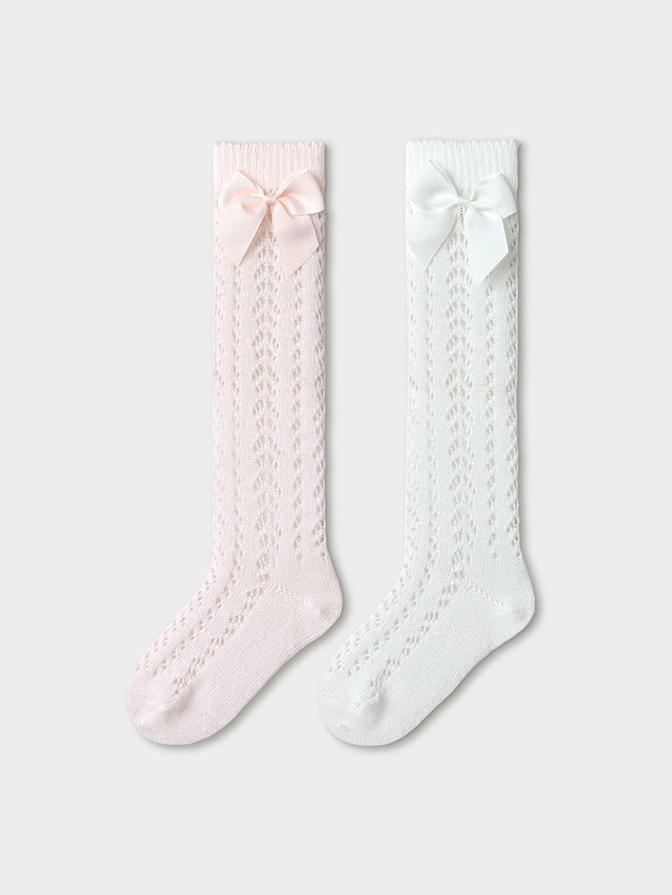 Balabala Girls Bow Knit Knee High Socks Pink White