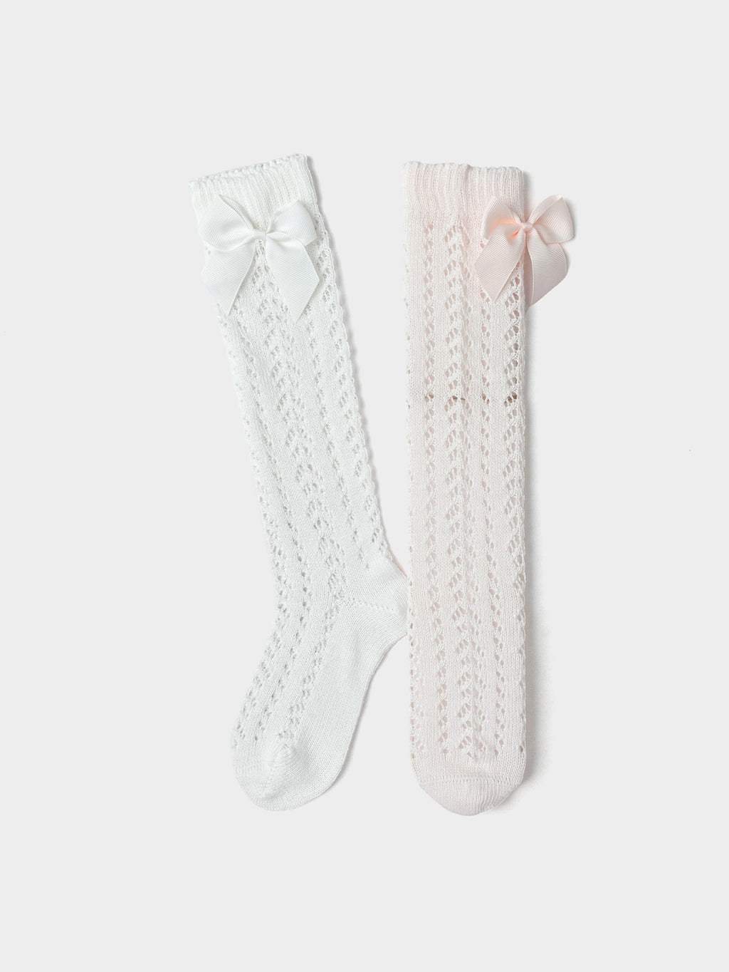 Balabala Girls Bow Knit Knee High Socks Pink White