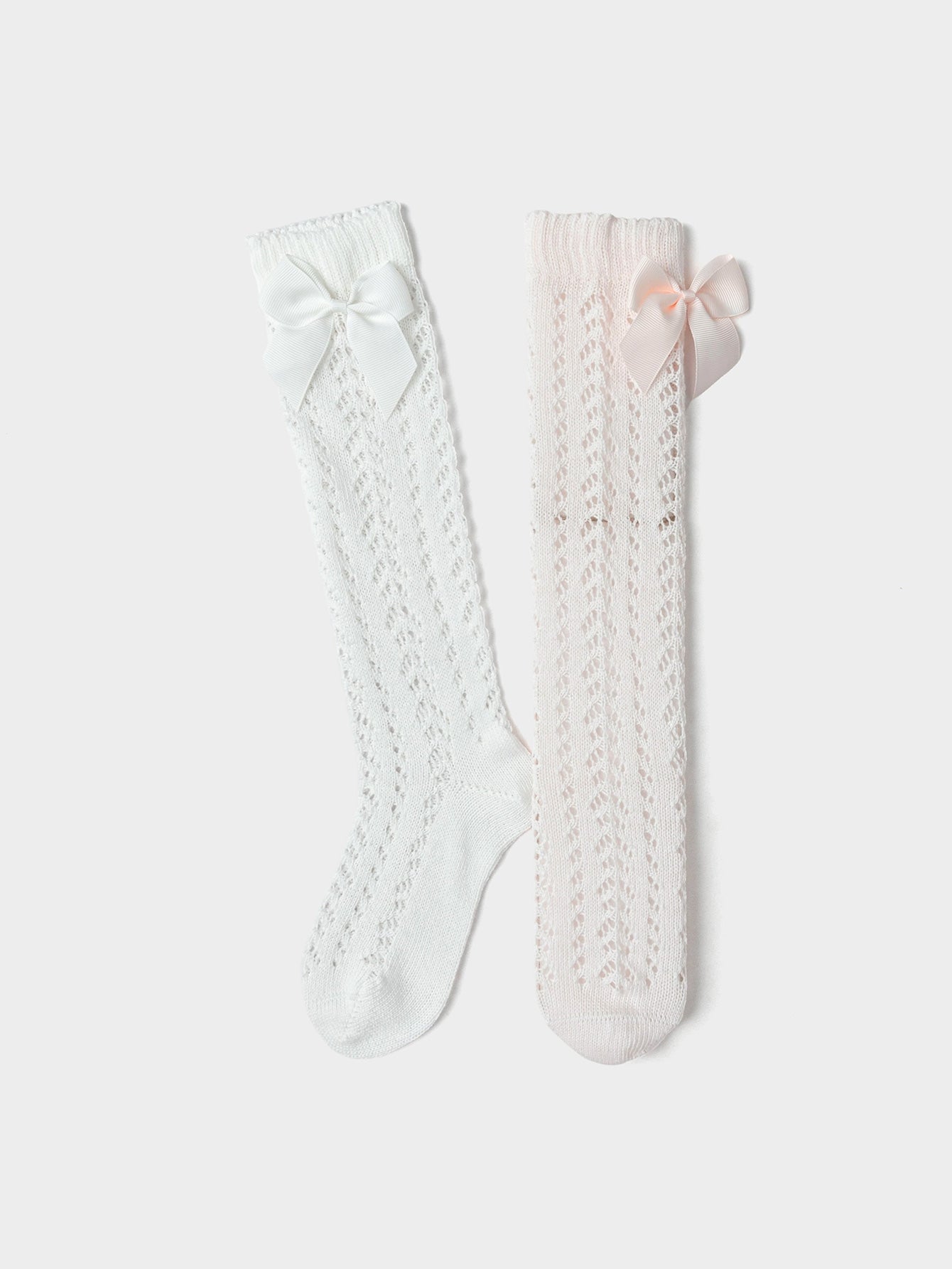 Balabala Girls Bow Knit Knee High Socks Pink White