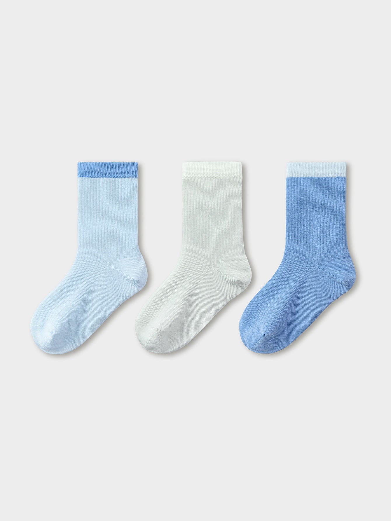Balabala Ribbed Crew Socks 3 Pack Blue White