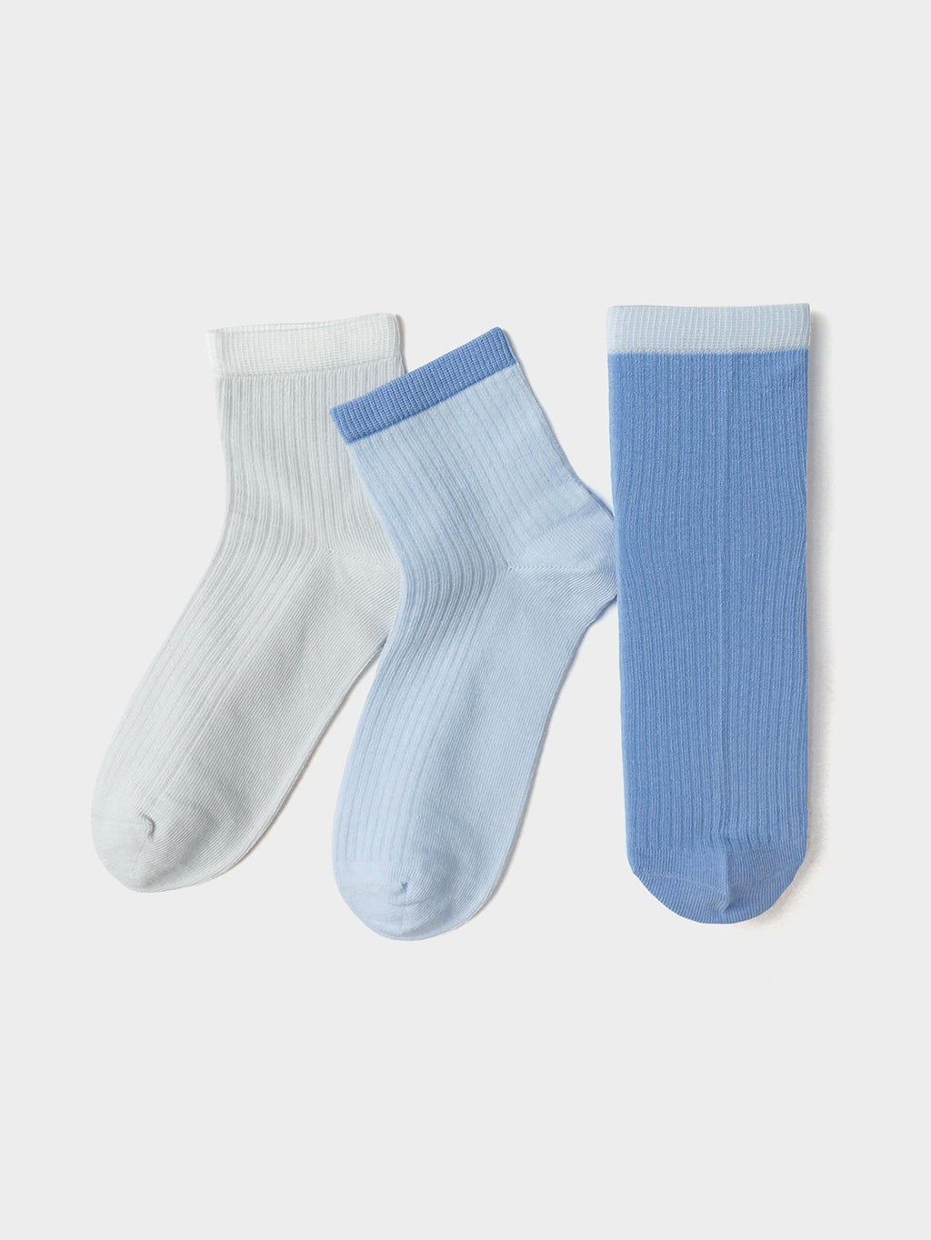 Balabala Ribbed Crew Socks 3 Pack Blue White