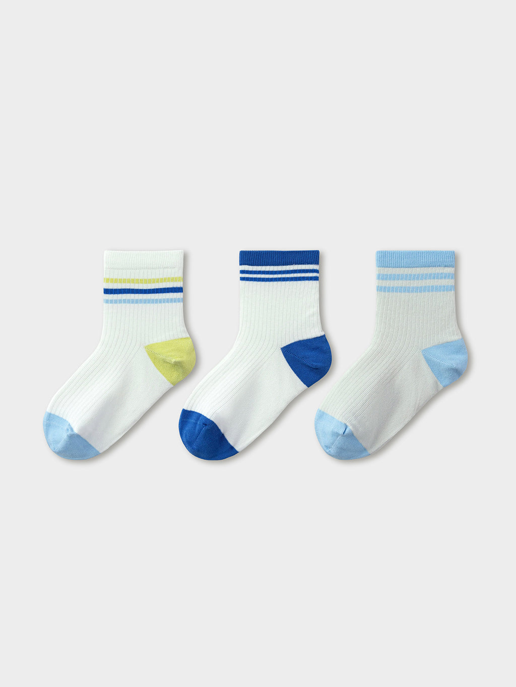 Balabala Kids Stripe Crew Socks 3 Pack Blue Green White