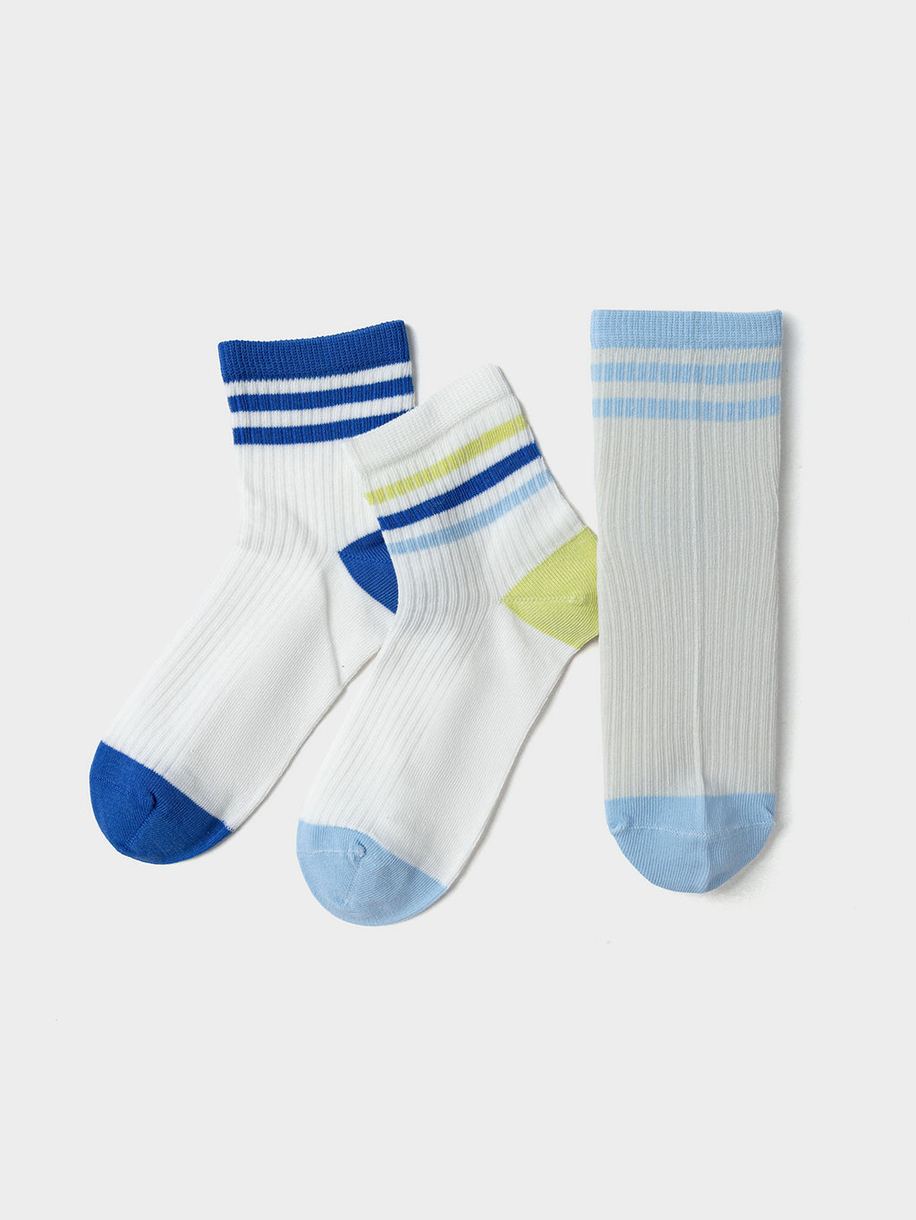 Balabala Kids Stripe Crew Socks 3 Pack Blue Green White