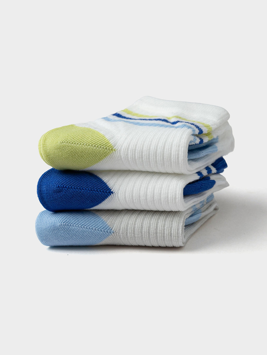 Balabala Kids Stripe Crew Socks 3 Pack Blue Green White