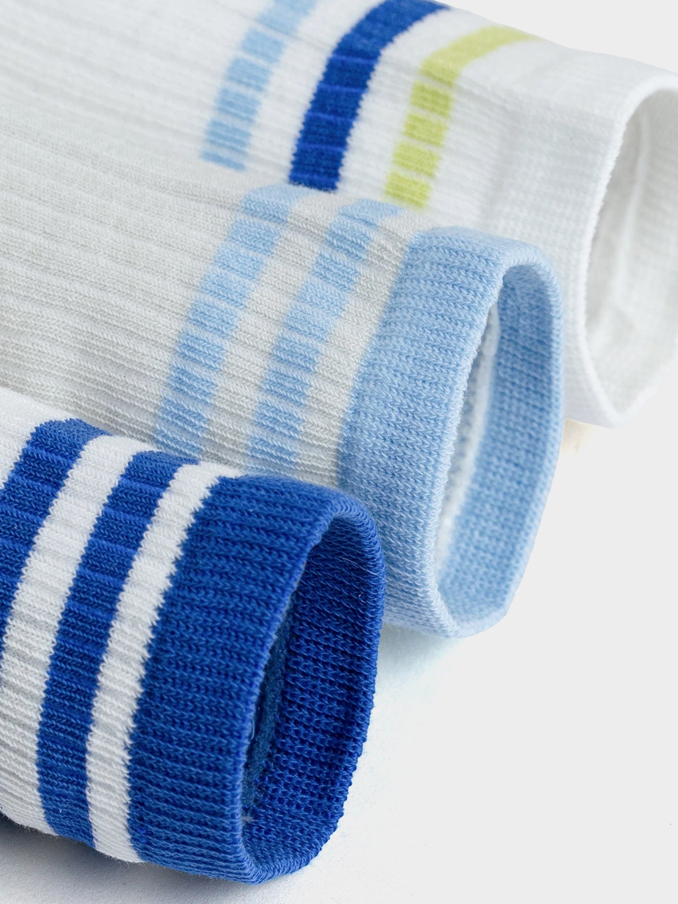 Balabala Kids Stripe Crew Socks 3 Pack Blue Green White