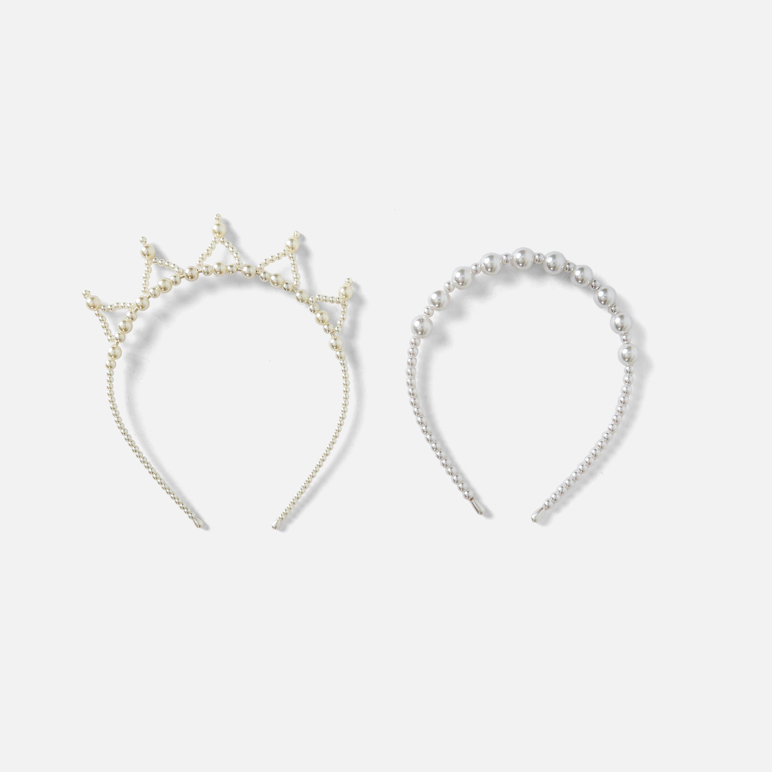Balabala Girls Pearl Headband Set Gold Silver