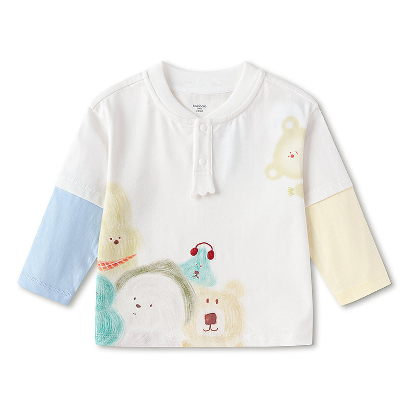 Balabala Baby Boy Round V-Neck Long-Sleeved T-Shirt