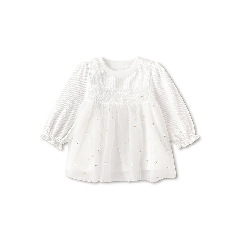 Balabala Baby Girl Round V-Neck Long-Sleeved T-Shirt