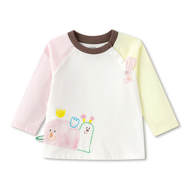 Balabala Baby Girl Round V-Neck Long-Sleeved T-Shirt