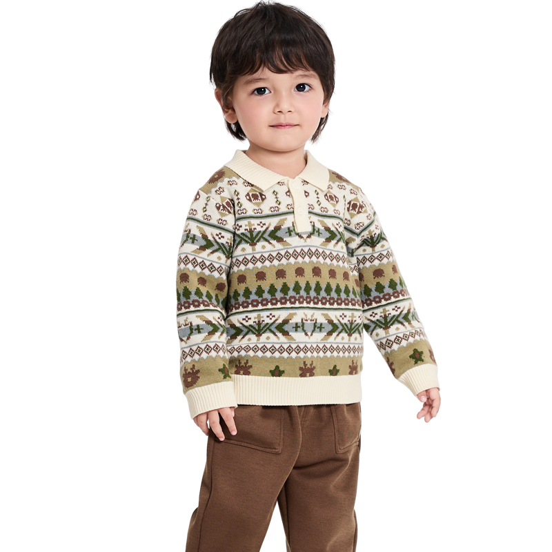 Balabala Sweater White, Green, Brown