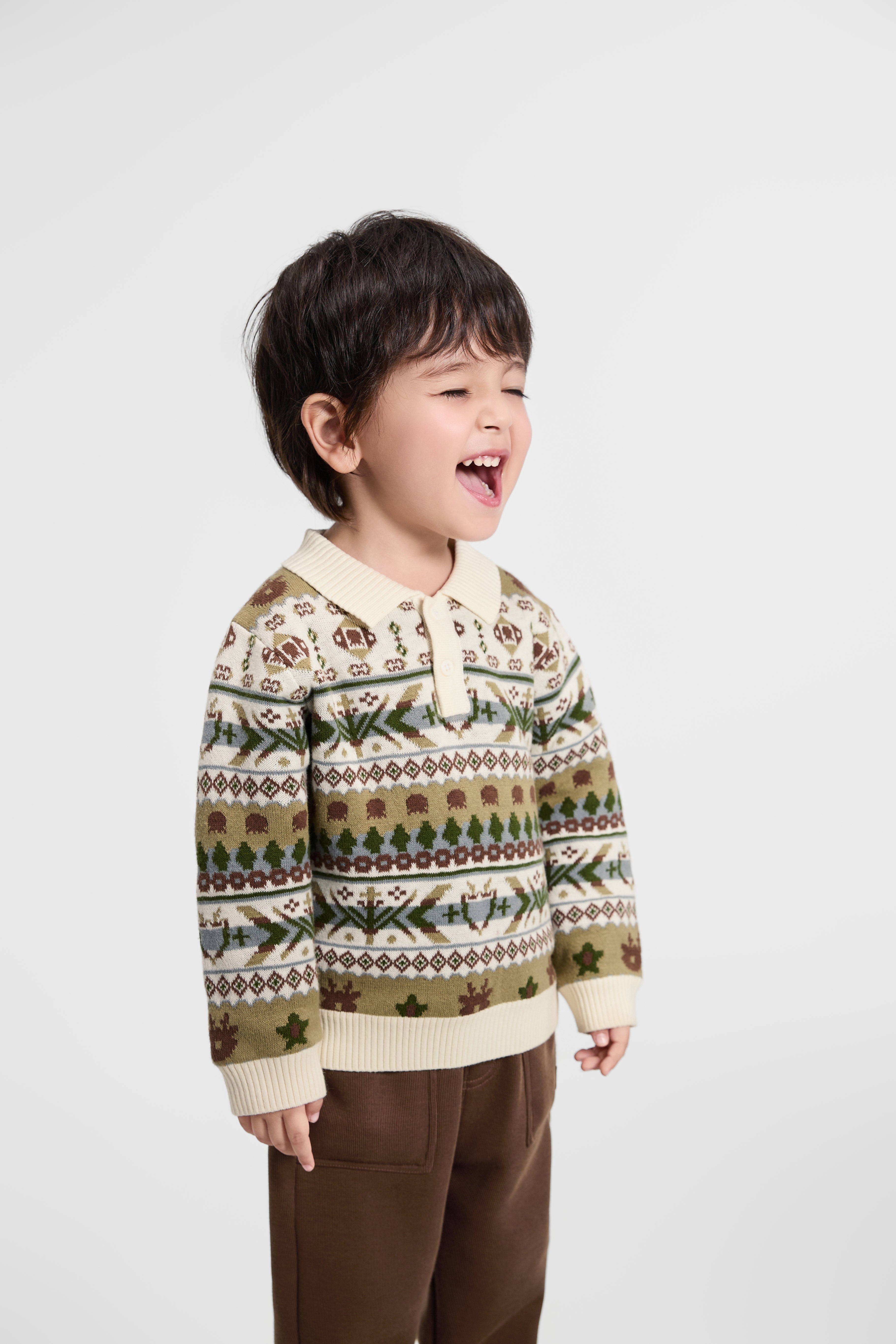 Balabala Sweater White, Green, Brown