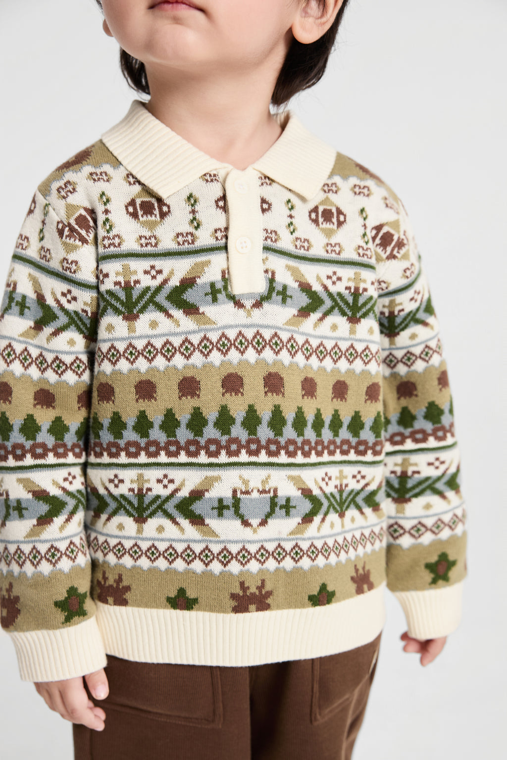 Balabala Sweater White, Green, Brown