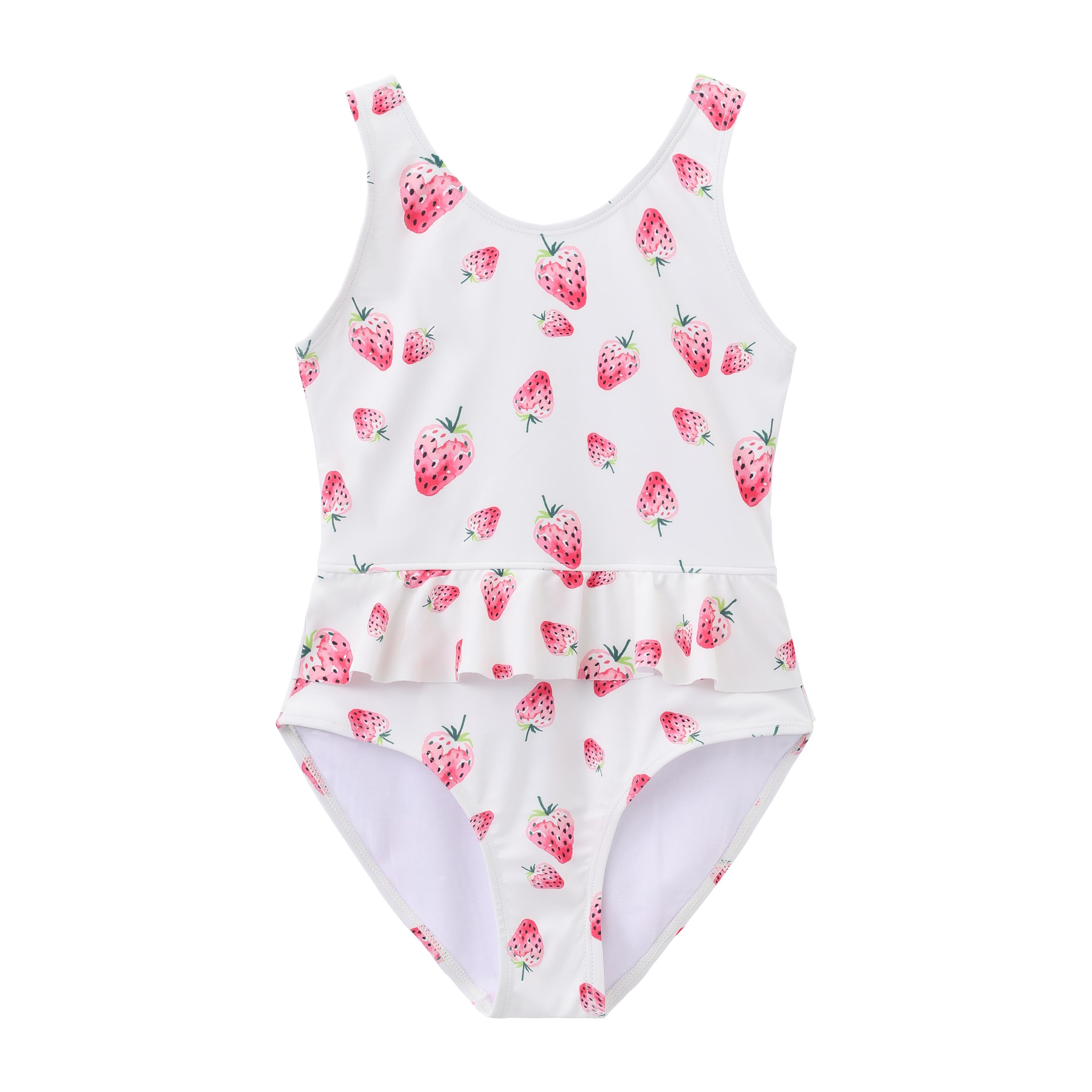 Balabala Girls Strawberry Print Swimsuit Red White