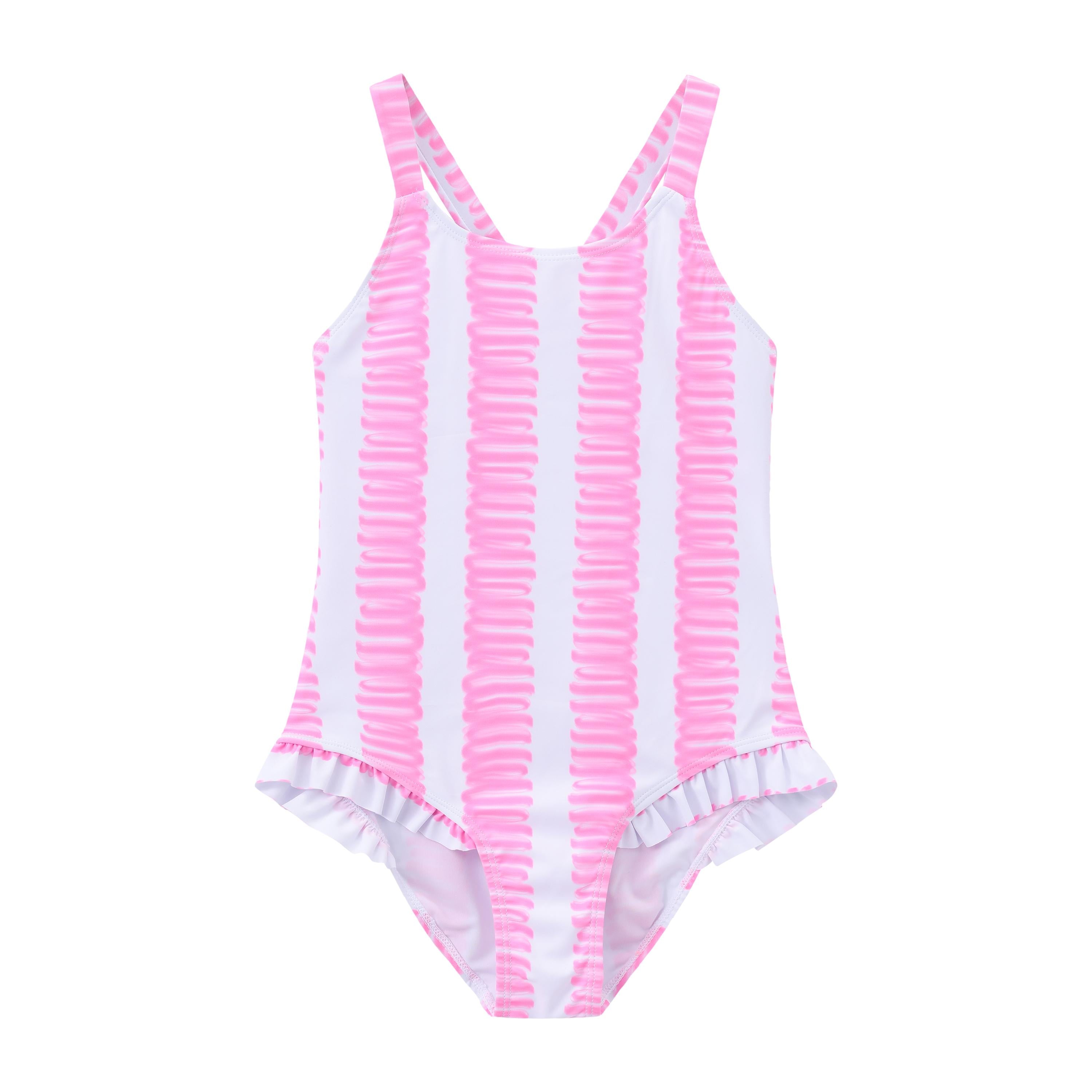 Balabala Striped One-Piece Swimsuit Red White,Red Green