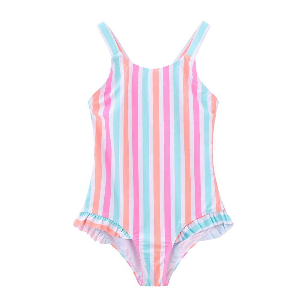Balabala Striped One-Piece Swimsuit Red White,Red Green