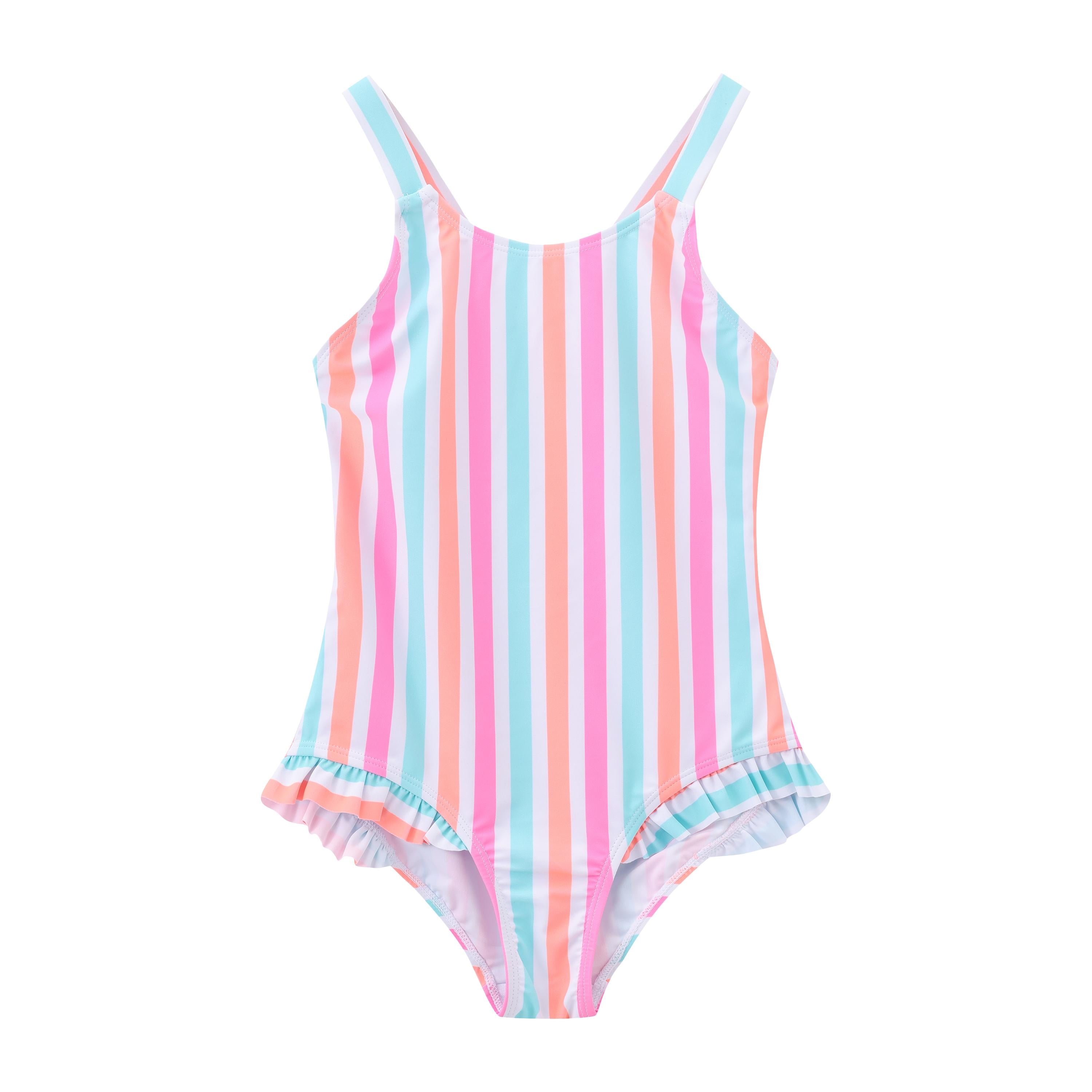 Balabala Striped One-Piece Swimsuit Red White,Red Green