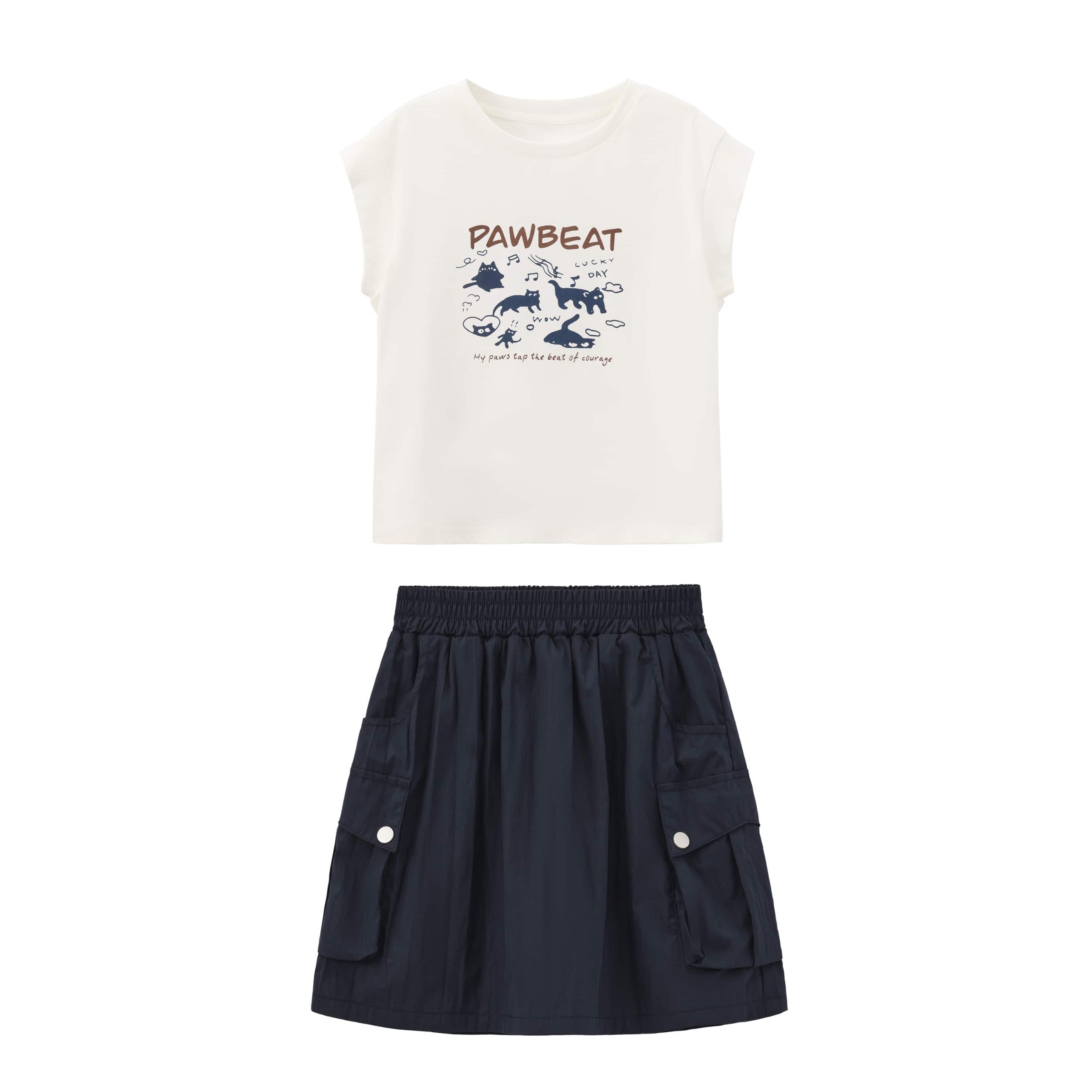Balabala Girls T-Shirt Skirt Suit White, Navy