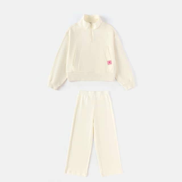 Balabala Girls Casual Suit in Pink, Off-White