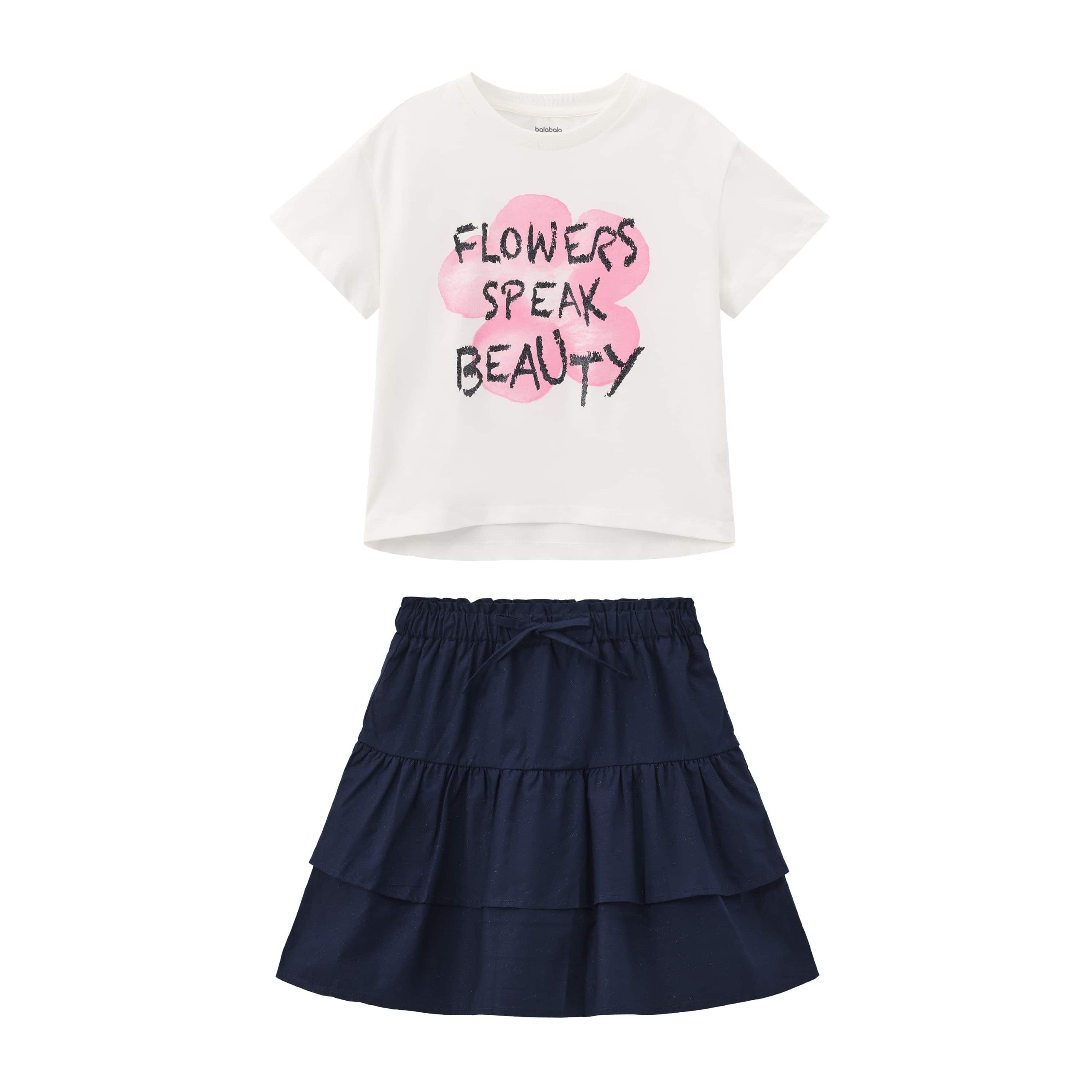 Balabala Girls T-Shirt Skirt Suit Yellow, White, Pink, Navy