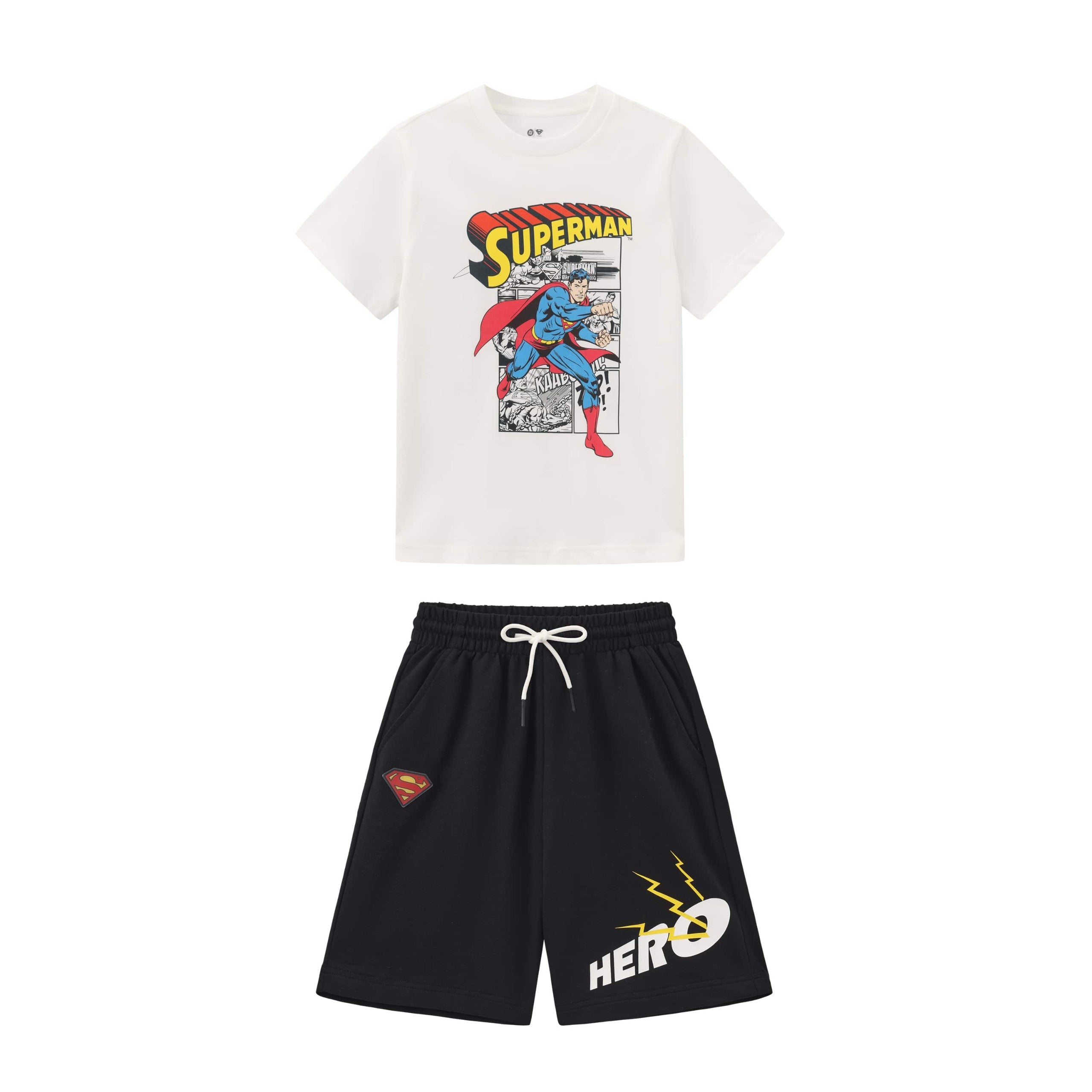 Balabala Boys Graphic Shorts Suit White, Navy