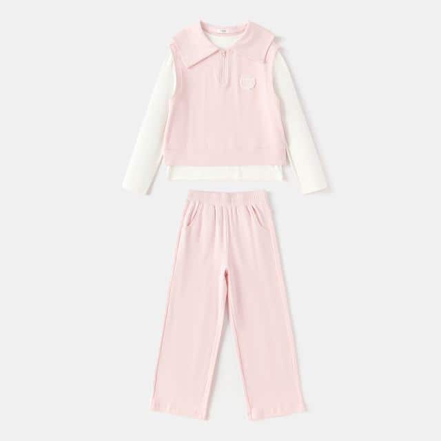 Balabala Suit Pink And White Ribbed Knit
