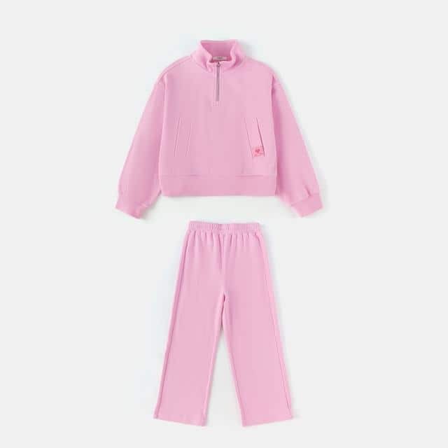 Balabala Girls Casual Suit in Pink, Off-White