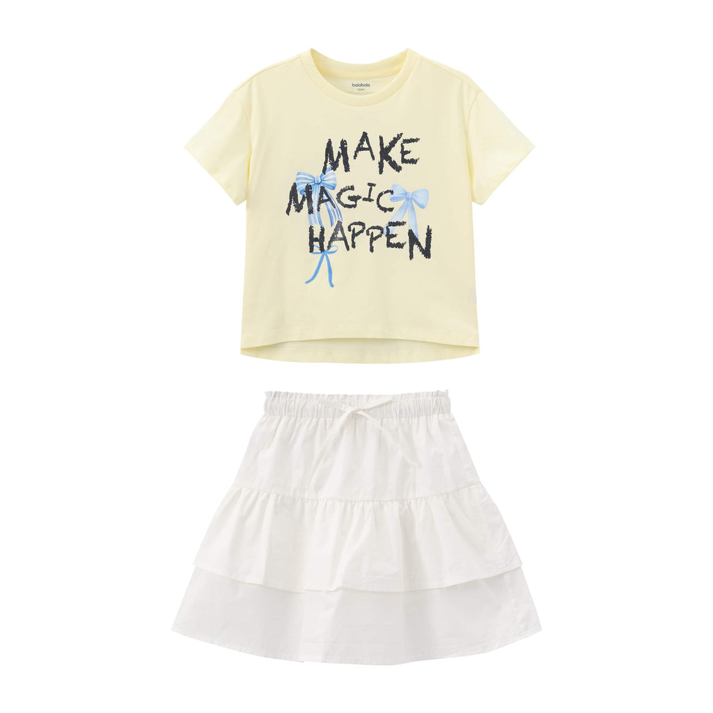 Balabala Girls T-Shirt Skirt Suit Yellow, White, Pink, Navy