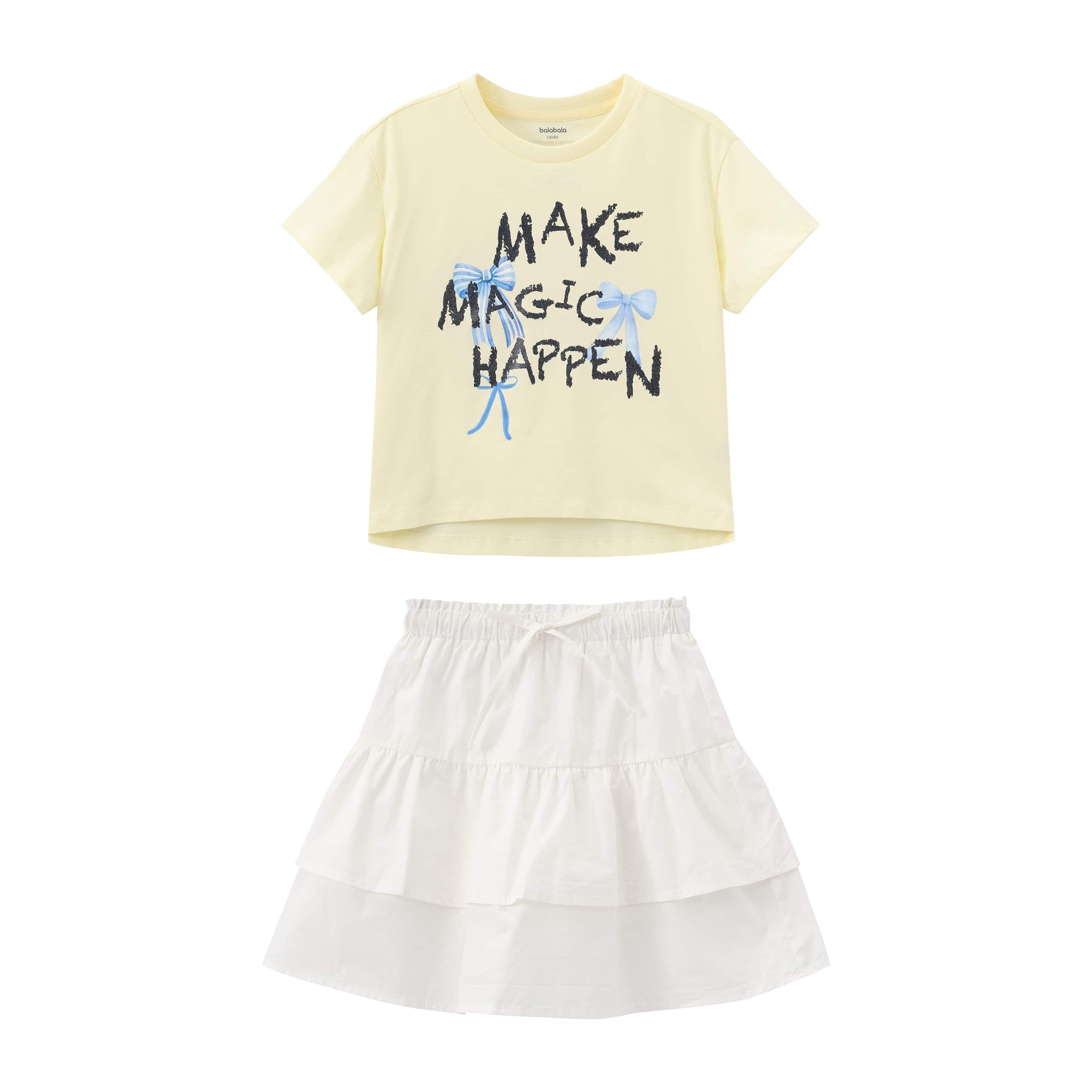 Balabala Girls T-Shirt Skirt Suit Yellow, White, Pink, Navy