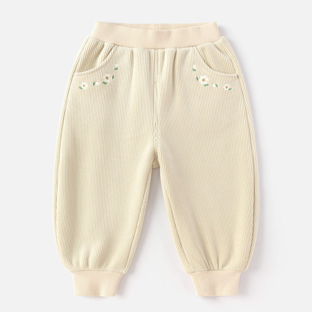 Balabala Pants Cream Ribbed Fabric