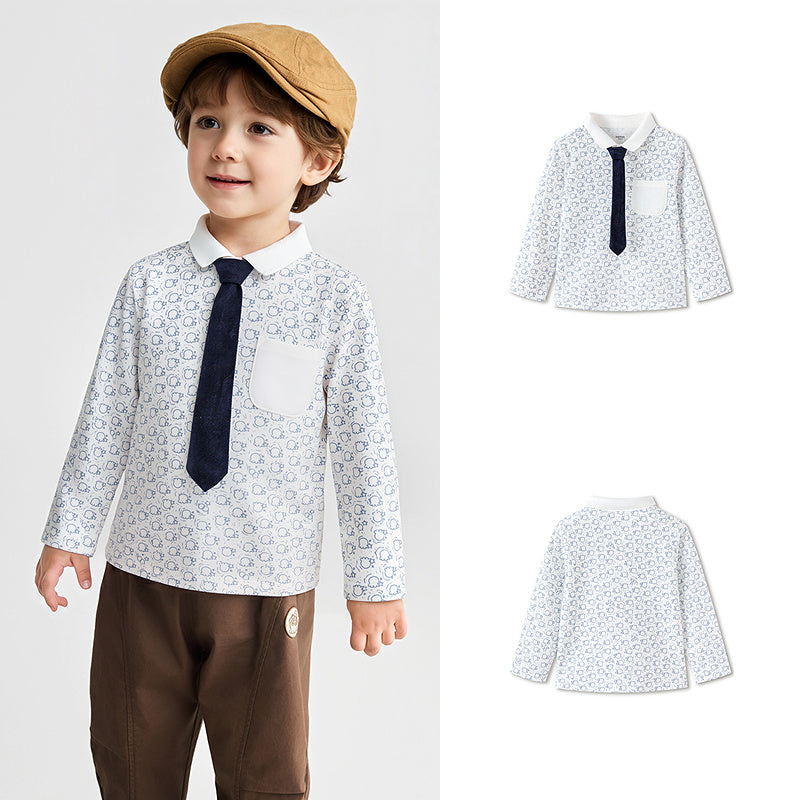 Balabala Toddler Boy Lapel Long Sleeve T-Shirt