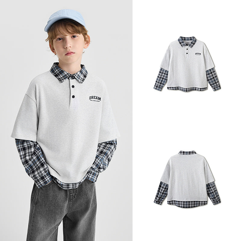 Balabala Kids Boy Lapel Long Sleeve T-Shirt
